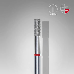 Staleks Diamond Nail Drill Bit "Cylinder", Red, Head Diameter 2.5 Mm, Working Part 6 Mm
