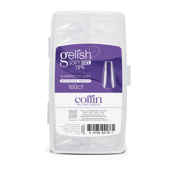 Gelish Soft Gel Tips - Coffin Natural Medium - 160ct
