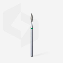 Load image into Gallery viewer, Staleks Diamond nail drill bit, pointed “flame”, green, head diameter 2.1 mm/ working part 8 mm