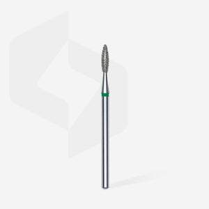 Staleks Diamond nail drill bit, pointed “flame”, green, head diameter 2.1 mm/ working part 8 mm