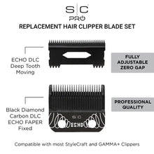 Cargar imagen en el visor de la galería, Stylecraft SC Replacement ECHO Faper Fixed Black Diamond Carbon DLC Hair Clipper Blade with DLC Deep Tooth Cutter Set