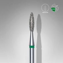 Load image into Gallery viewer, Staleks Diamond nail drill bit, pointed “flame”, green, head diameter 2.1 mm/ working part 8 mm