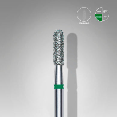 Staleks Diamond nail drill bit, rounded “cylinder”, green, head diameter 2.3 mm/ working part 8 mm