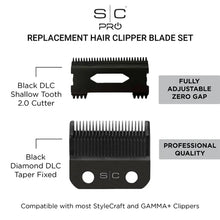 Cargar imagen en el visor de la galería, StyleCraft Black DLC Taper Clipper Blade and Shallow Tooth 2.0 Cutter