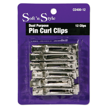 Cargar imagen en el visor de la galería, Soft ’n Style Double Prong Slide Pin Curl Clips, 12 per card