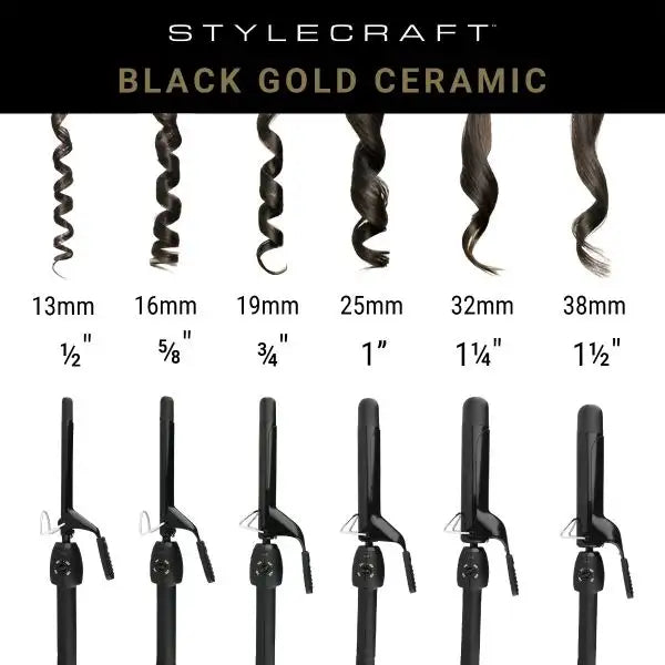 SC Stylecraft Stay-Temp Black Gold Ceramic Spring Curling Iron