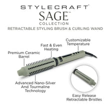 Load image into Gallery viewer, *PROMO* Stylecraft Sage Retractable Styling Brush and Curling Wand - Professional Ceramic Barrel 1.25&quot; Inch Wand