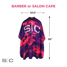 Cargar imagen en el visor de la galería, Stylecraft SC Waterproof Barber/Stylist Cape with Adjustable Closure in Pink and Purple Camo Design
