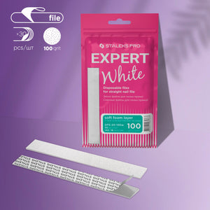 Staleks Disposable white files for straight nail file on a soft foam layer EXPERT 20 100 grit (30 pcs)