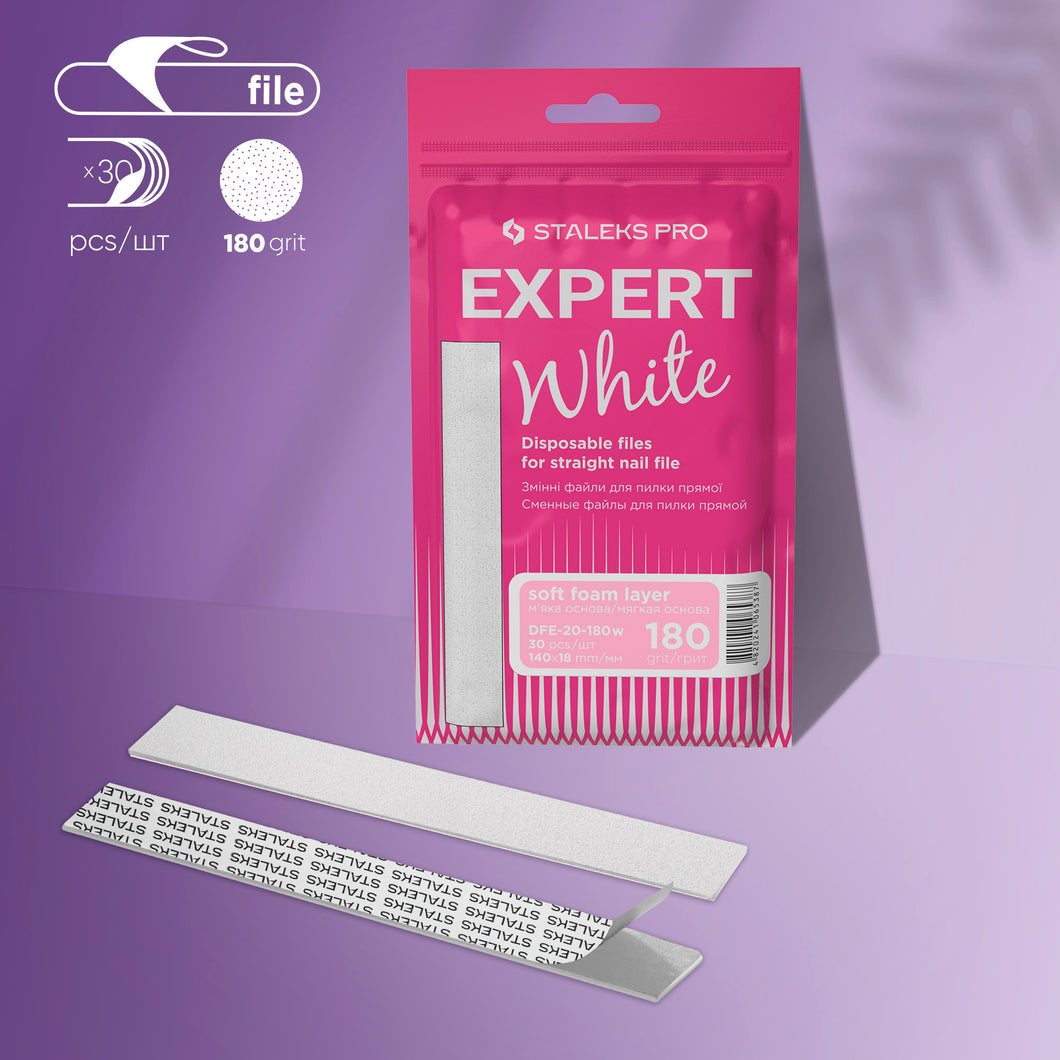 STALEKS White disposable files for straight nail file (soft base) Pro Expert 20, 180 grit (30 pcs)