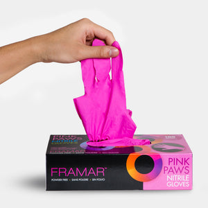 FRAMAR PINK PAWS NITRILE GLOVES- SMALL