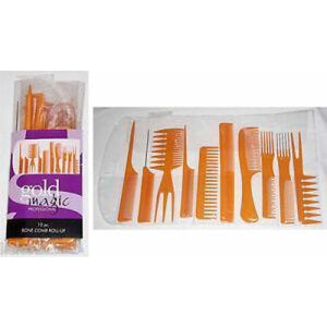 Gold Magic 10pc Bone Comb Roll-Up Kit - Brushes & Combs